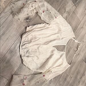 Sheer White Blouse with Floral Embroidery